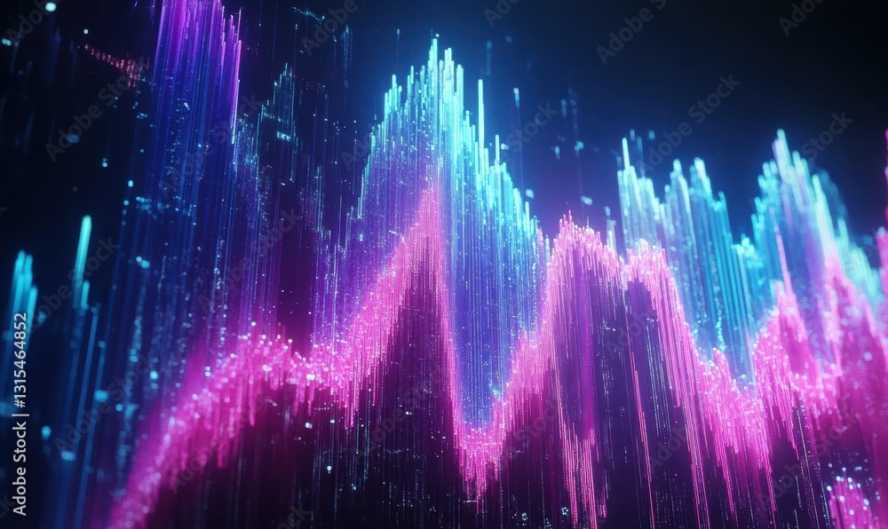 Poster futuristic digital stock market graph glowing with dynamic neon colors creating a bold and modern fi