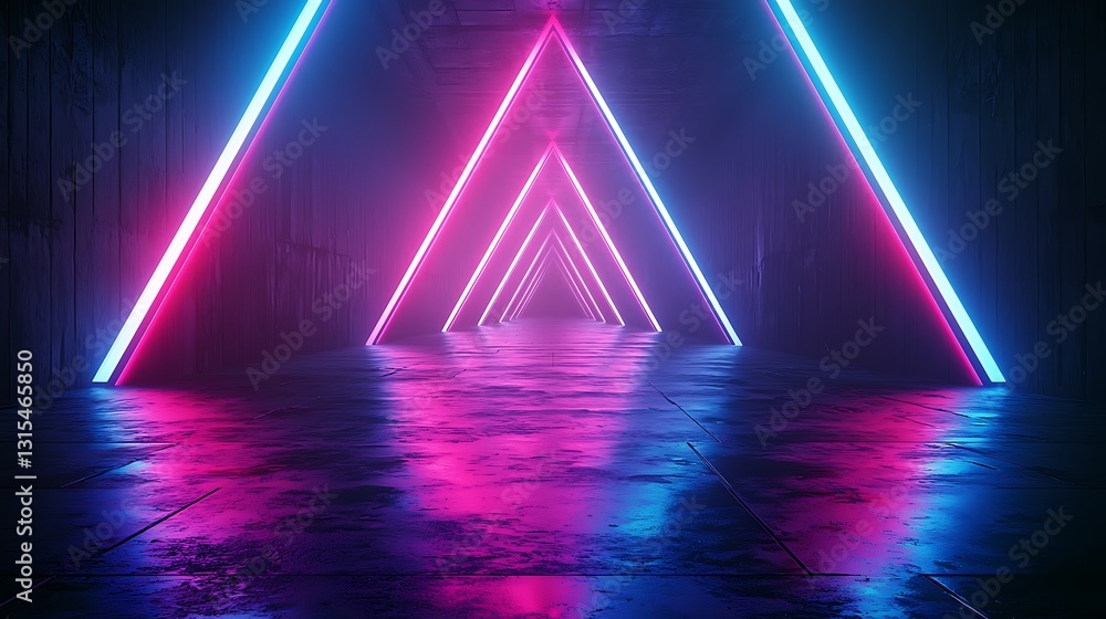 Poster neon triangle corridor futuristic glowing abstract background