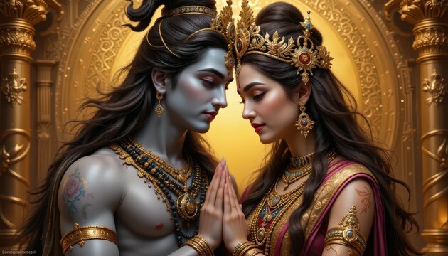 Divine Union: Shiva and Parvati in Golden Majesty