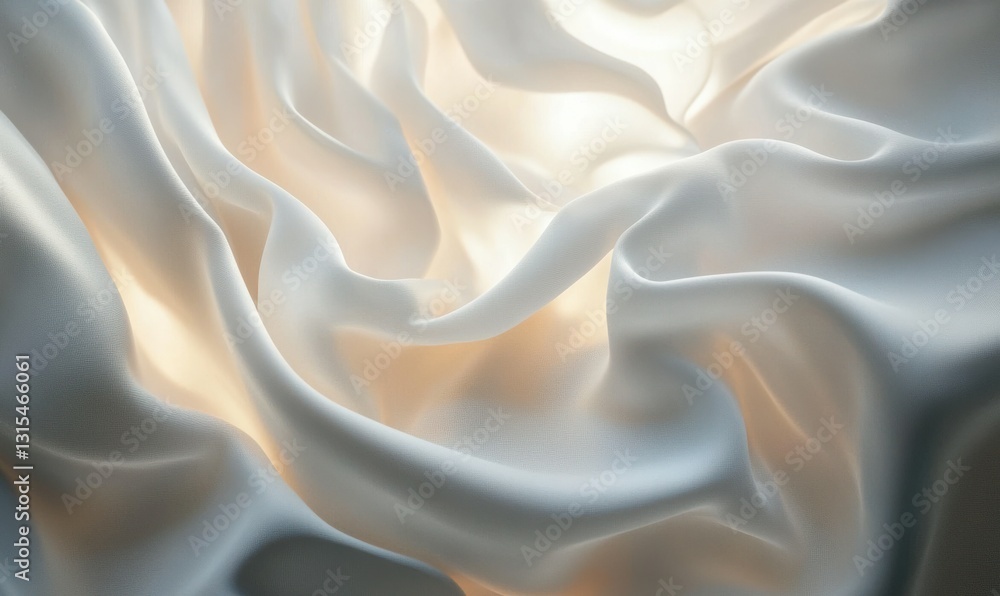 Poster luxurious flowing white satin fabric with soft ripples and highlights, illuminated by gentle light c
