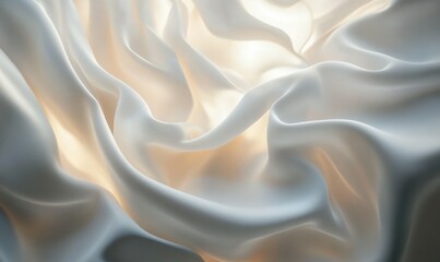 Obraz premium Luxurious flowing white satin fabric with soft ripples and highlights, illuminated by gentle light creating a smooth and elegant texture
