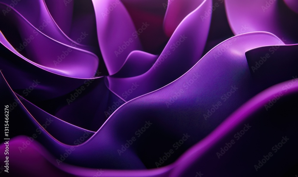 Poster luxurious purple satin fabric with intricate folds, illuminated by diffused light emphasizing its ri