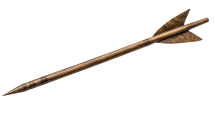 Wooden archery arrow isolated on transparent background symbolizing precision and focus, ideal for competition or target shooting themes, and archery enthusiasts.