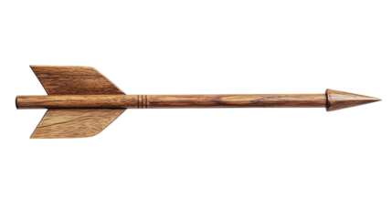 Wooden archery arrow isolated on transparent background symbolizing precision and focus, ideal for competition or target shooting themes, and archery enthusiasts.