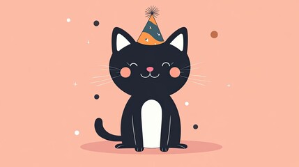 Happy black cat birthday celebration, pastel background