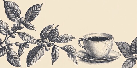 Vintage-Inspired Coffee Label Design with Unique Botanical Elements