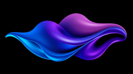 Digital 3D fluid shape with blue and purple gradient on black background. Abstract art illustration.