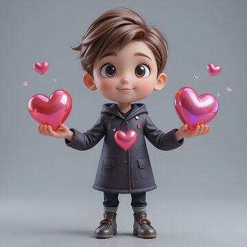 3D Character with charkas displayed as shiny hearts