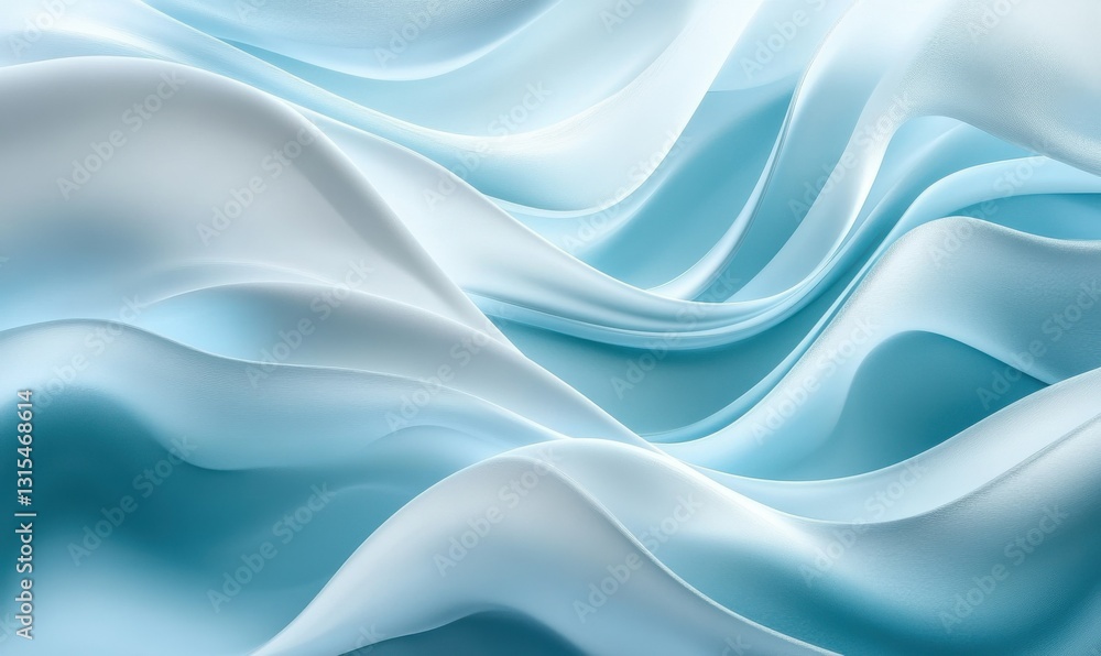 Poster textured abstract waves of aqua blue and white, dynamic curves and flowing details creating a calmin