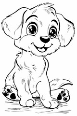 Fototapeta premium Playful Puppy Sitting Neatly Wagging Tail, coloring book for kids