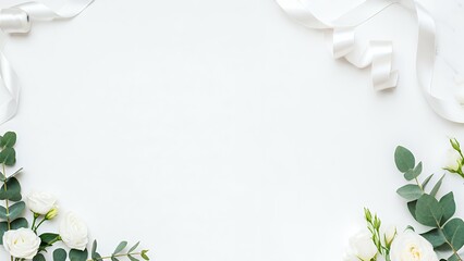 Elegant White Floral Arrangement with Ribbon Border on a Light Background