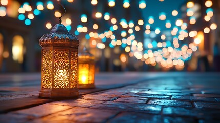 Ornate Lanterns Illuminating Festive Night Street