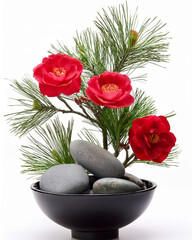 Traditional Japanese Ikebana Art in a Black Vase