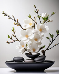 Traditional Japanese Ikebana Art in a Black Vase