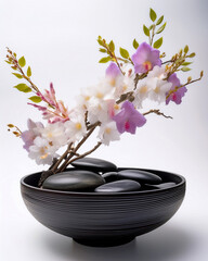 Traditional Japanese Ikebana Art in a Black Vase