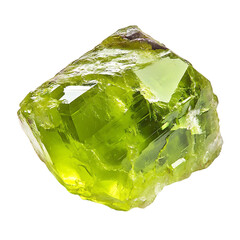 A Polished Chunk of Peridot with Bright Green Hue Isolated on Transparent Background