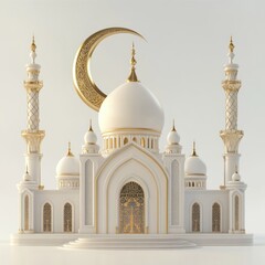Fototapeta premium White mosque with golden crescent moon.