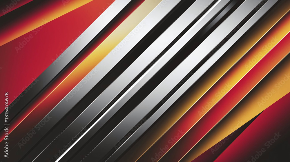 Poster a modern diagonal line stripe in sharp angles composed of metallic silver and black and gold abstrac