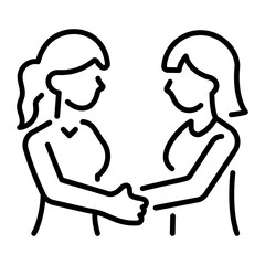 Women doing handshake with earth other, line style icon 
