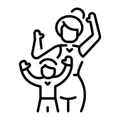 Mother playing with her child, line style icon 