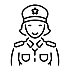 Female officer character icon in linear style 