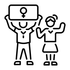 Obraz premium A linear icon of female characters doing protest for women rights 