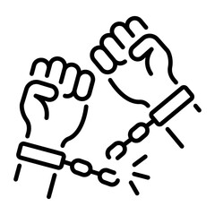 A linear style icon of broken handcuffs depicting freedom 