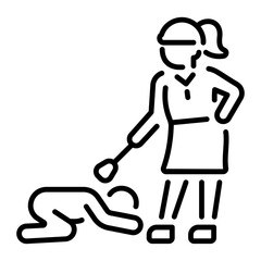 A character making an apology to a female, line style icon 