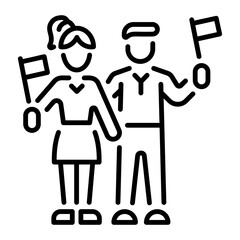 Characters doing social protest, linear style icon 