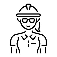 A linear style icon of a female engineer character 