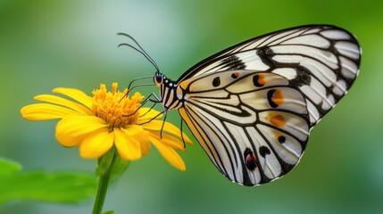 Fototapeta premium Close-up of a butterfly on a yellow flower.