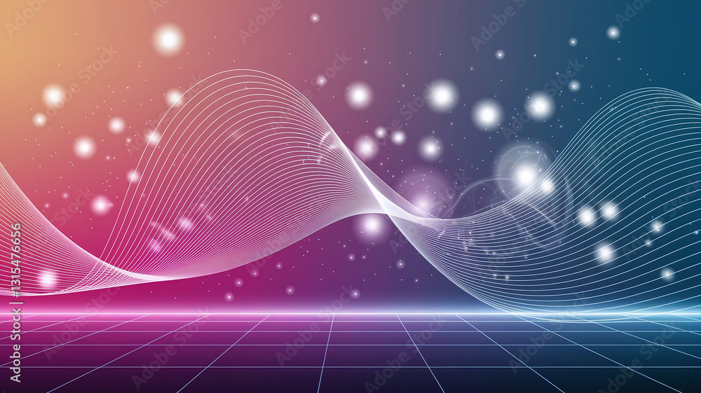 Poster an abstract futuristic pink and blue neon lines weave and flow in high-speed motion with bokeh light