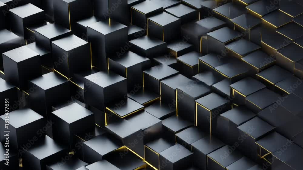 Poster abstract 3d black cubes with gold edges futuristic geometric texture and digital depth background