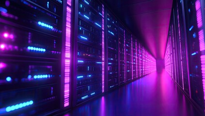 Neon server room hallway