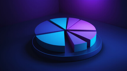 Obraz premium A D pie chart with clear, transparent segments, each in a bold color, casting sleek, smooth shadows as light gently shifts across the surface.