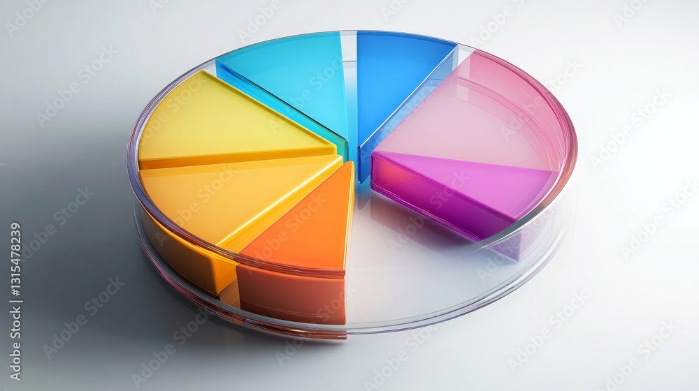 Aufkleber a d pie chart with transparent segments, each slice in a different color, illustrating distribution 