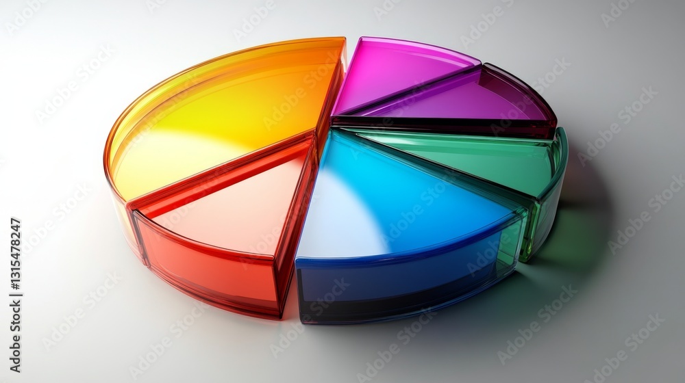 Aufkleber a d pie chart with transparent segments, each slice in a different color, illustrating distribution 