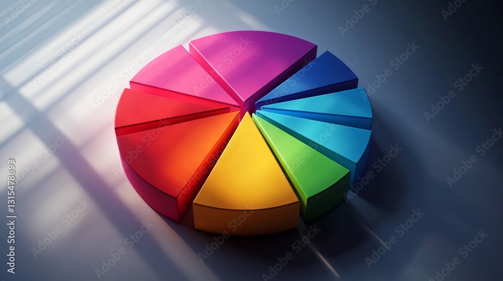 Aufkleber a modern d pie chart with each segment glowing in different colors, illustrating the distribution of