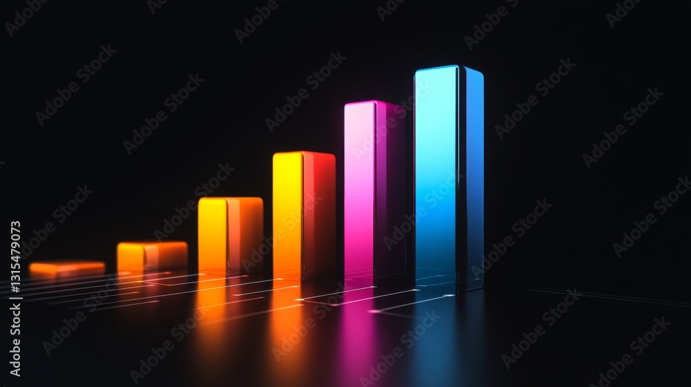 Aufkleber a sleek d bar chart with smooth curves and dynamic colors showing a steady increase in productivity,
