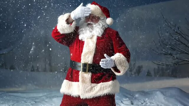 santa claus waving in snowy winter scene festive christmas holiday magic with joyful seasonal celebration