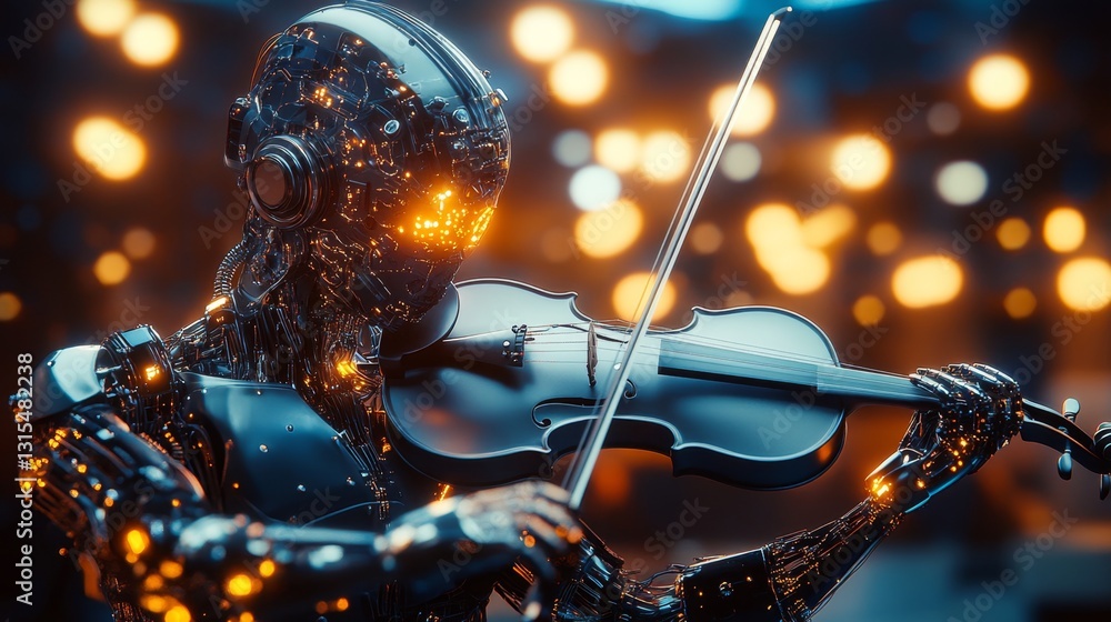 Poster innovative humanoid robot demonstration tech lab visual showcase futuristic environment close-up per