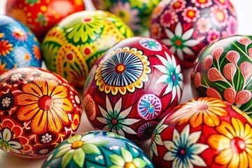 Colorful Floral Easter Eggs Dark Background Stock Photo