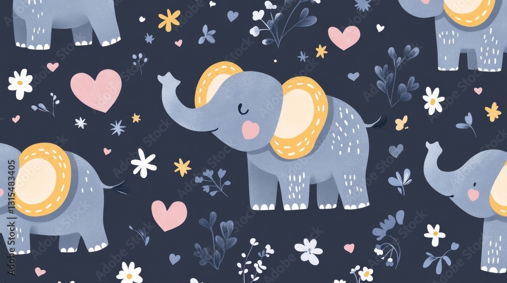Poster create whimsical elephant patterns art studio digital design playful environment close-up view seaml