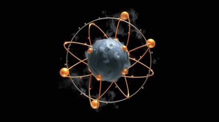 3d model of an atom with electrons orbiting the nucleus, symbolizing atomic structure and quantum physics