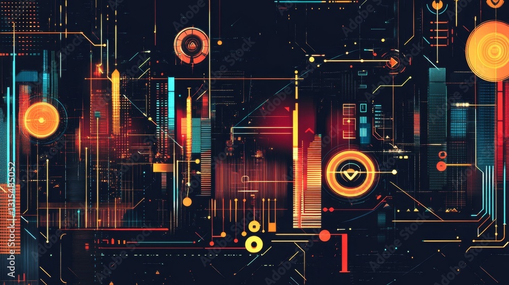 Poster creating futuristic technological abstract patterns digital space art illustration virtual environme