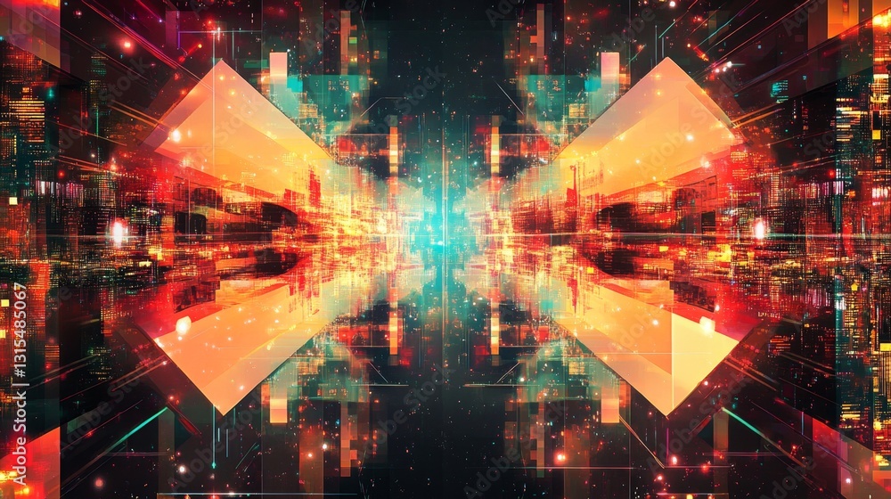 Poster exploring futuristic technological patterns digital realm gigapixel art virtual space aesthetic view