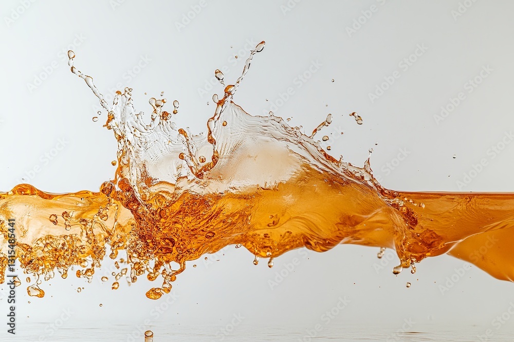 Poster amber liquid splash dynamic flowing water abstract background design orange beverage refreshing drin