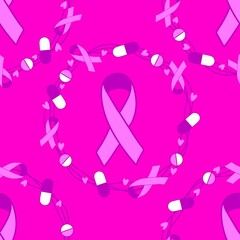 Breast cancer month seamless pink ribbon day mammogram pattern for medical accessories and medicine textiles