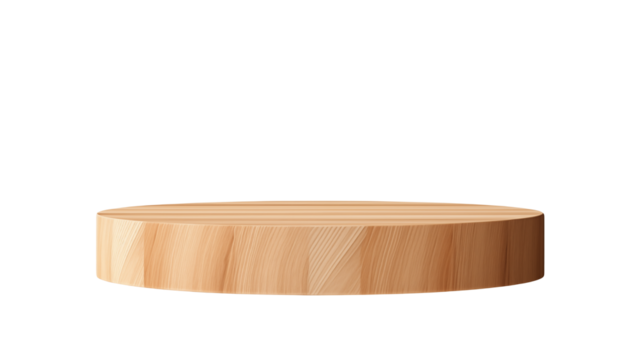 Natural Light Wooden Round Platform Product Display Stand Minimalist Mockup Studio Background 3D Base Beige Brown Table  - Powered by Adobe