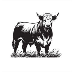 Cow, bull, cow and calf silhouette vector, drawing artwork